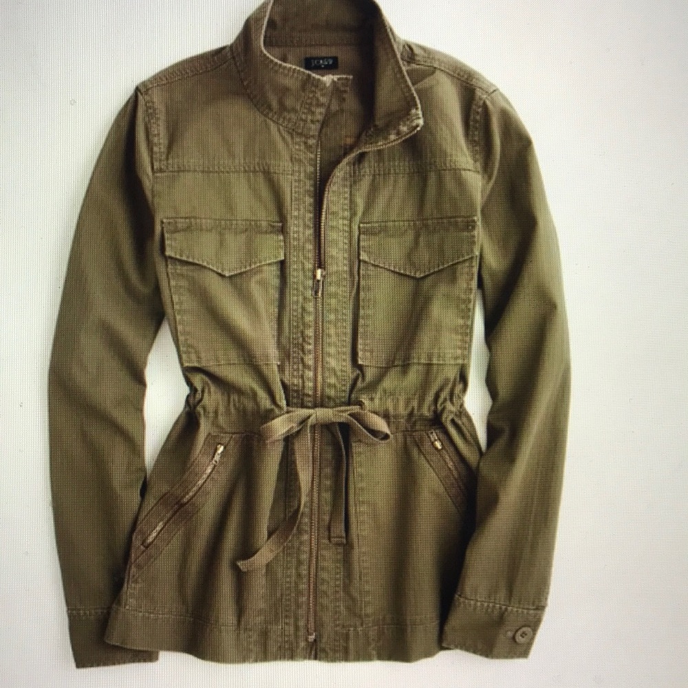 J Crew olive washed cotton utility military jacket